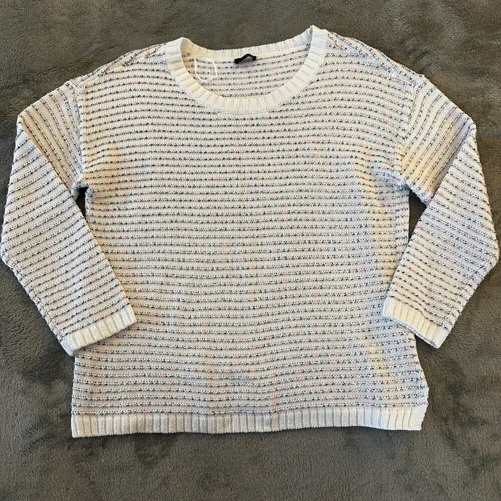 Talbots White Rainbow Striped Crewneck Pullover Sweater Women's LARGE